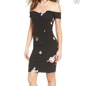 LEITH Off the Shoulder Body-Con Floral Dress